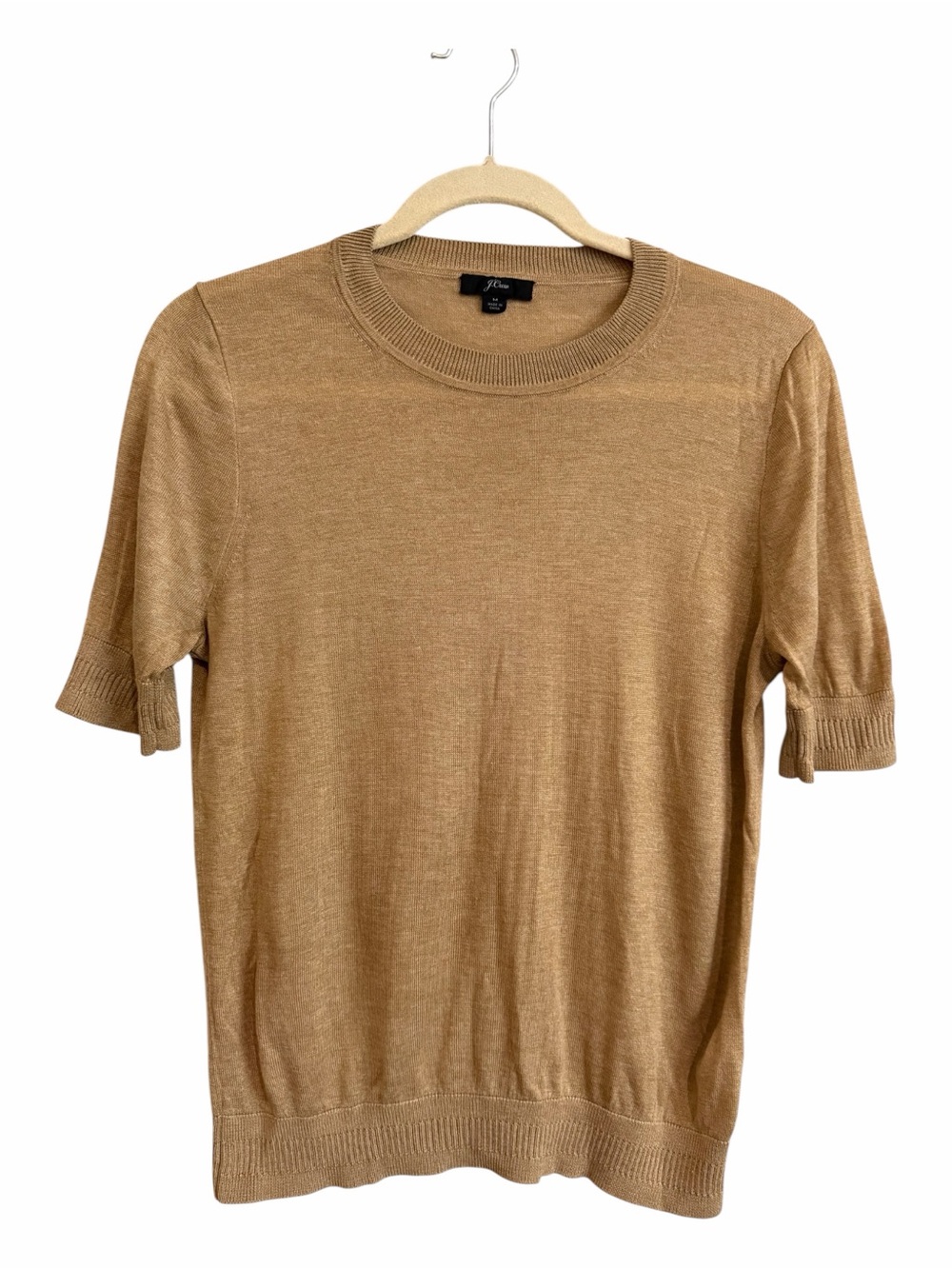 J. Crew Short Sleeve Crewneck Sweater in Camel